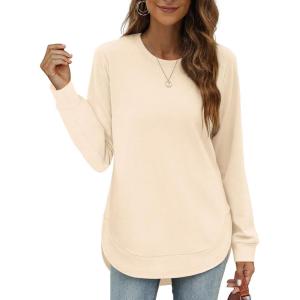 imageOFEEFAN Womens Sweatshirt Crewneck Long Sleeve Shirts High Low Tops Curved HemXcream