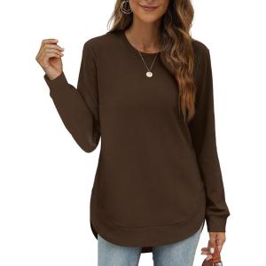 imageOFEEFAN Womens Sweatshirt Crewneck Long Sleeve Shirts High Low Tops Curved HemXdark Coffee