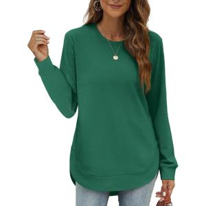imageOFEEFAN Womens Sweatshirt Crewneck Long Sleeve Shirts High Low Tops Curved HemXdark Lake Green