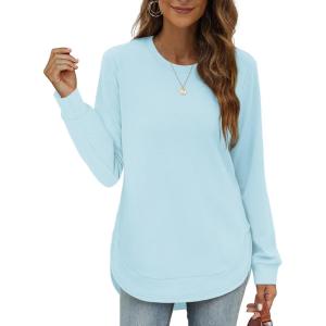 imageOFEEFAN Womens Sweatshirt Crewneck Long Sleeve Shirts High Low Tops Curved HemXlight Blue