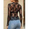 imageFall Long Sleeve Shirts for Women See Through Tops Sexy Undershirts Black Floral 2XL