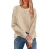 imageOFEEFAN Crewneck Sweatshirts for Women Cable Knit Sleeve Lightweight Fall and Winter Tops 2024