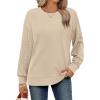 imageOFEEFAN Crewneck Sweatshirts for Women Cable Knit Sleeve Lightweight Fall and Winter Tops 2024