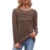 imageOFEEFAN Long Sleeve Shirts for Women Fall Fashion 2025 Dressy Casual Blouses Trendy Pleated Tunic Tops for LeggingsCoffee