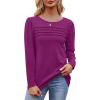imageOFEEFAN Long Sleeve Shirts for Women Fall Fashion 2025 Dressy Casual Blouses Trendy Pleated Tunic Tops for LeggingsDark Fuschia