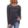 imageOFEEFAN Long Sleeve Shirts for Women Fall Fashion 2025 Dressy Casual Blouses Trendy Pleated Tunic Tops for LeggingsDark Grey