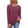 imageOFEEFAN Long Sleeve Shirts for Women Fall Fashion 2025 Dressy Casual Blouses Trendy Pleated Tunic Tops for LeggingsDusty Red
