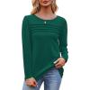imageOFEEFAN Long Sleeve Shirts for Women Fall Fashion 2025 Dressy Casual Blouses Trendy Pleated Tunic Tops for LeggingsGreen