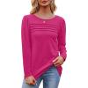 imageOFEEFAN Long Sleeve Shirts for Women Fall Fashion 2025 Dressy Casual Blouses Trendy Pleated Tunic Tops for LeggingsHot Pink
