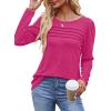 imageOFEEFAN Long Sleeve Shirts for Women Fall Fashion 2025 Dressy Casual Blouses Trendy Pleated Tunic Tops for LeggingsHot Pink