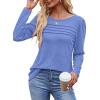 imageOFEEFAN Long Sleeve Shirts for Women Fall Fashion 2025 Dressy Casual Blouses Trendy Pleated Tunic Tops for LeggingsLight Blue