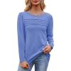 imageOFEEFAN Long Sleeve Shirts for Women Fall Fashion 2025 Dressy Casual Blouses Trendy Pleated Tunic Tops for LeggingsLight Blue