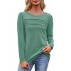 imageOFEEFAN Long Sleeve Shirts for Women Fall Fashion 2025 Dressy Casual Blouses Trendy Pleated Tunic Tops for LeggingsLight Green