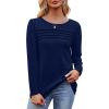 imageOFEEFAN Long Sleeve Shirts for Women Fall Fashion 2025 Dressy Casual Blouses Trendy Pleated Tunic Tops for LeggingsNavy