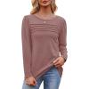 imageOFEEFAN Long Sleeve Shirts for Women Fall Fashion 2025 Dressy Casual Blouses Trendy Pleated Tunic Tops for LeggingsNutmeg