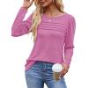imageOFEEFAN Long Sleeve Shirts for Women Fall Fashion 2025 Dressy Casual Blouses Trendy Pleated Tunic Tops for LeggingsPink