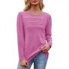 imageOFEEFAN Long Sleeve Shirts for Women Fall Fashion 2025 Dressy Casual Blouses Trendy Pleated Tunic Tops for LeggingsPink