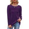 imageOFEEFAN Long Sleeve Shirts for Women Fall Fashion 2025 Dressy Casual Blouses Trendy Pleated Tunic Tops for LeggingsPurple