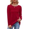 imageOFEEFAN Long Sleeve Shirts for Women Fall Fashion 2025 Dressy Casual Blouses Trendy Pleated Tunic Tops for LeggingsRed