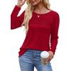 imageOFEEFAN Long Sleeve Shirts for Women Fall Fashion 2025 Dressy Casual Blouses Trendy Pleated Tunic Tops for LeggingsRed
