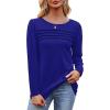 imageOFEEFAN Long Sleeve Shirts for Women Fall Fashion 2025 Dressy Casual Blouses Trendy Pleated Tunic Tops for LeggingsRoyal Blue
