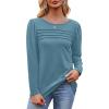 imageOFEEFAN Long Sleeve Shirts for Women Fall Fashion 2025 Dressy Casual Blouses Trendy Pleated Tunic Tops for LeggingsTurquoise
