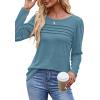 imageOFEEFAN Long Sleeve Shirts for Women Fall Fashion 2025 Dressy Casual Blouses Trendy Pleated Tunic Tops for LeggingsTurquoise