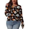imageOFEEFAN Long Sleeve Shirts for Women Fall Fashion 2025 Dressy Casual Blouses Trendy Pleated Tunic Tops for LeggingsUhalloween Print
