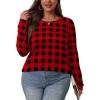 imageOFEEFAN Long Sleeve Shirts for Women Fall Fashion 2025 Dressy Casual Blouses Trendy Pleated Tunic Tops for LeggingsUplaid Black Red