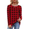 imageOFEEFAN Long Sleeve Shirts for Women Fall Fashion 2025 Dressy Casual Blouses Trendy Pleated Tunic Tops for LeggingsUplaid Black Red