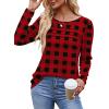 imageOFEEFAN Long Sleeve Shirts for Women Fall Fashion 2025 Dressy Casual Blouses Trendy Pleated Tunic Tops for LeggingsUplaid Black Red