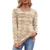 imageOFEEFAN Long Sleeve Shirts for Women Fall Fashion 2025 Dressy Casual Blouses Trendy Pleated Tunic Tops for LeggingsZfloral Beige