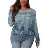 imageOFEEFAN Long Sleeve Shirts for Women Fall Fashion 2025 Dressy Casual Blouses Trendy Pleated Tunic Tops for LeggingsZfloral Beige Blue