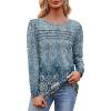 imageOFEEFAN Long Sleeve Shirts for Women Fall Fashion 2025 Dressy Casual Blouses Trendy Pleated Tunic Tops for LeggingsZfloral Beige Blue