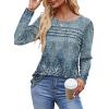 imageOFEEFAN Long Sleeve Shirts for Women Fall Fashion 2025 Dressy Casual Blouses Trendy Pleated Tunic Tops for LeggingsZfloral Beige Blue