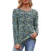 imageOFEEFAN Long Sleeve Shirts for Women Fall Fashion 2025 Dressy Casual Blouses Trendy Pleated Tunic Tops for LeggingsZfloral Blue
