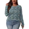 imageOFEEFAN Long Sleeve Shirts for Women Fall Fashion 2025 Dressy Casual Blouses Trendy Pleated Tunic Tops for LeggingsZfloral Blue