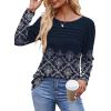 imageOFEEFAN Long Sleeve Shirts for Women Fall Fashion 2025 Dressy Casual Blouses Trendy Pleated Tunic Tops for LeggingsZfloral Navy