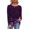 imageOFEEFAN Long Sleeve Shirts for Women Fall Fashion 2025 Dressy Casual Blouses Trendy Pleated Tunic Tops for LeggingsZfloral Purple