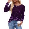 imageOFEEFAN Long Sleeve Shirts for Women Fall Fashion 2025 Dressy Casual Blouses Trendy Pleated Tunic Tops for LeggingsZfloral Purple