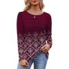 imageOFEEFAN Long Sleeve Shirts for Women Fall Fashion 2025 Dressy Casual Blouses Trendy Pleated Tunic Tops for LeggingsZfloral Wine