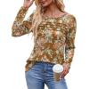 imageOFEEFAN Long Sleeve Shirts for Women Fall Fashion 2025 Dressy Casual Blouses Trendy Pleated Tunic Tops for LeggingsZfloral Yellow Brown