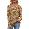 imageOFEEFAN Long Sleeve Shirts for Women Fall Fashion 2025 Dressy Casual Blouses Trendy Pleated Tunic Tops for LeggingsZfloral Yellow Brown
