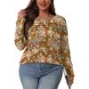 imageOFEEFAN Long Sleeve Shirts for Women Fall Fashion 2025 Dressy Casual Blouses Trendy Pleated Tunic Tops for LeggingsZfloral Yellow Brown