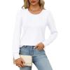 imageOFEEFAN Long Sleeve Shirts for Women Fall Tops Dressy Casual Blouses Pleated Scooped Neck Tunic Tops for Leggings0white