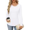 imageOFEEFAN Long Sleeve Shirts for Women Fall Tops Dressy Casual Blouses Pleated Scooped Neck Tunic Tops for Leggings0white