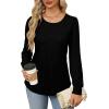 imageOFEEFAN Long Sleeve Shirts for Women Fall Tops Dressy Casual Blouses Pleated Scooped Neck Tunic Tops for Leggings1black