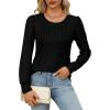 imageOFEEFAN Long Sleeve Shirts for Women Fall Tops Dressy Casual Blouses Pleated Scooped Neck Tunic Tops for Leggings1black