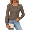 imageOFEEFAN Long Sleeve Shirts for Women Fall Tops Dressy Casual Blouses Pleated Scooped Neck Tunic Tops for Leggings1coffee