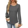 imageOFEEFAN Long Sleeve Shirts for Women Fall Tops Dressy Casual Blouses Pleated Scooped Neck Tunic Tops for Leggings1dark Grey